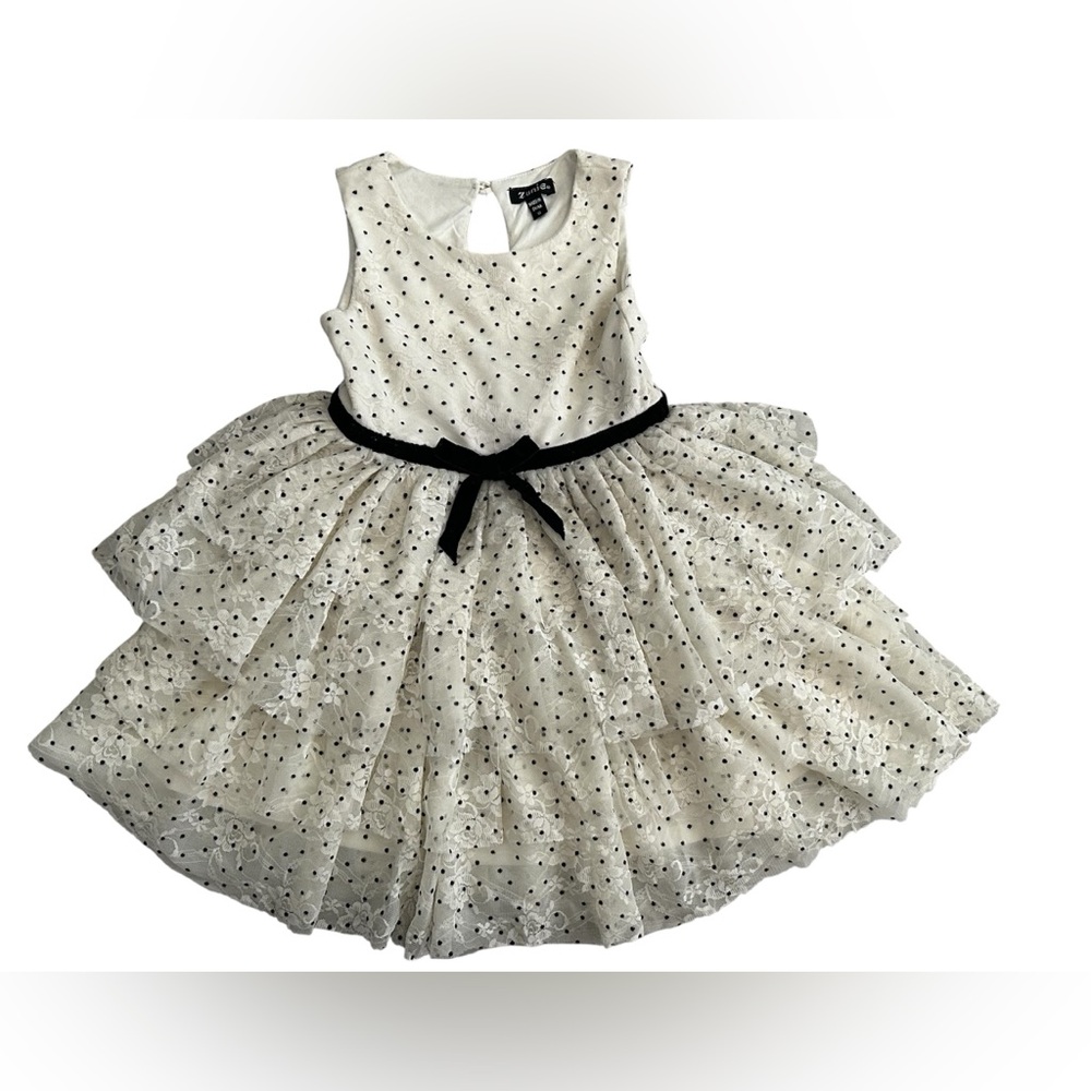 Zunie Ivory Dress with Black Dots | Girls Size 5